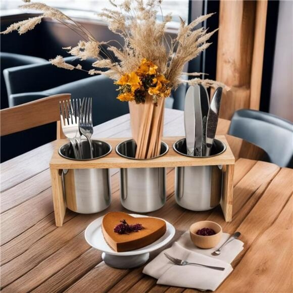 Stainless Steel Silverware Holder Utensil Organizer Flatware Caddy with Tray - Picture 6 of 8